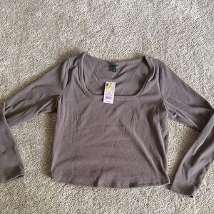 Wild Fable Scoop Neck Long Sleeve Top - Taupe